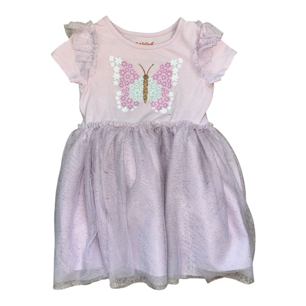 Cat & Jack Purple Floral Butterfly Dress w Glitter Twirl Skirt, 4T Toddler Girl